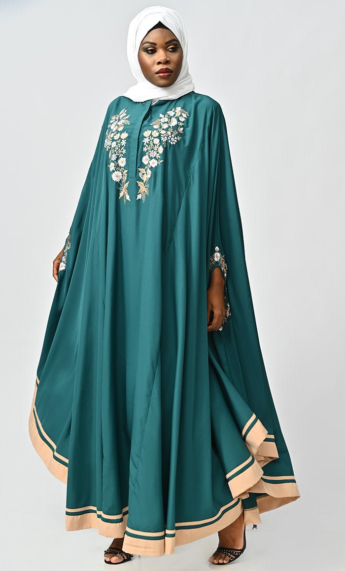 Saara Embroidered Detailing Flared Kaftan Abaya - EastEssence.com