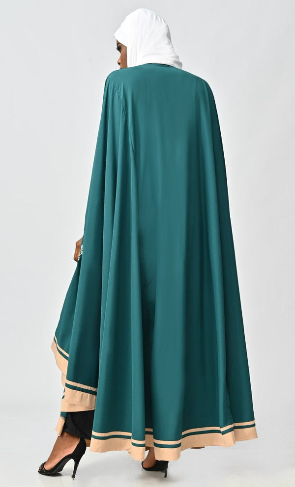 Saara Embroidered Detailing Flared Kaftan Abaya - EastEssence.com