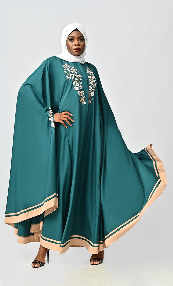 Saara Embroidered Detailing Flared Kaftan Abaya - EastEssence.com