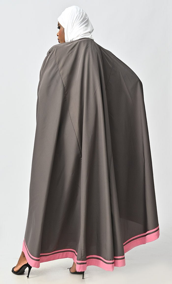 Saara Islamic Embroidered Detailing Flared Kaftan Abaya - EastEssence.com