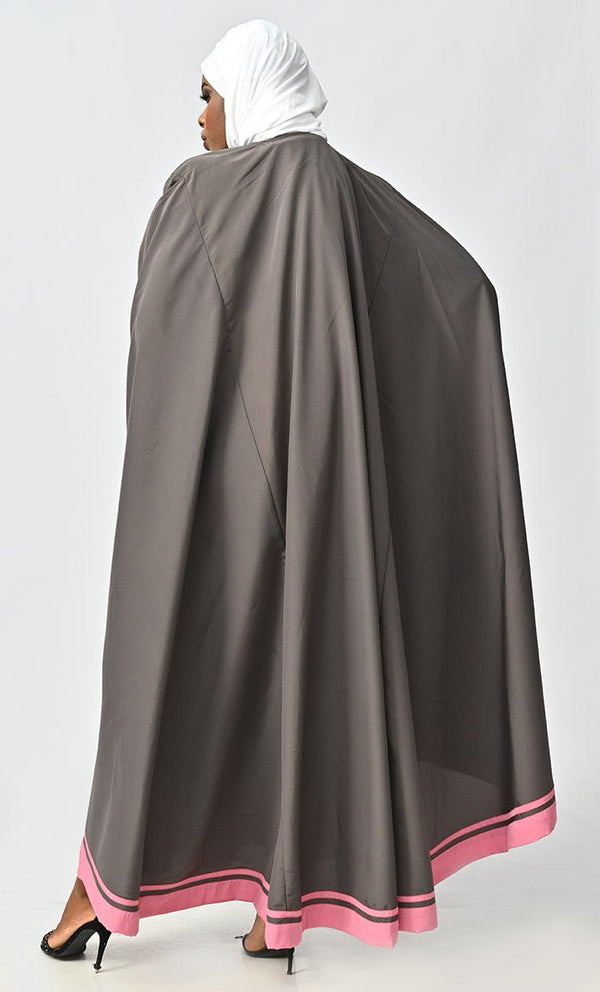 Saara Islamic Embroidered Detailing Flared Kaftan Abaya - EastEssence.com