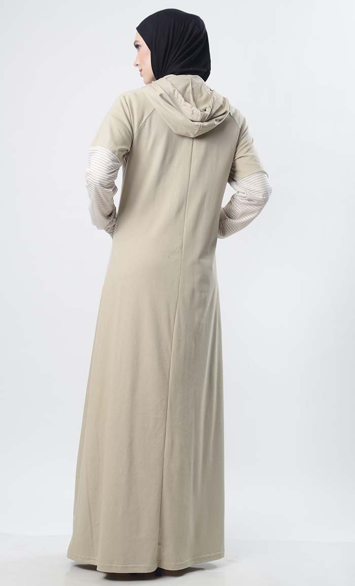 Sand Hooded Abaya With Front Pocket - EastEssence.com