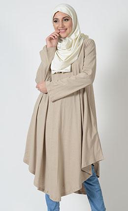 Sand - Long Flare V-Hem Tunic - EastEssence.com