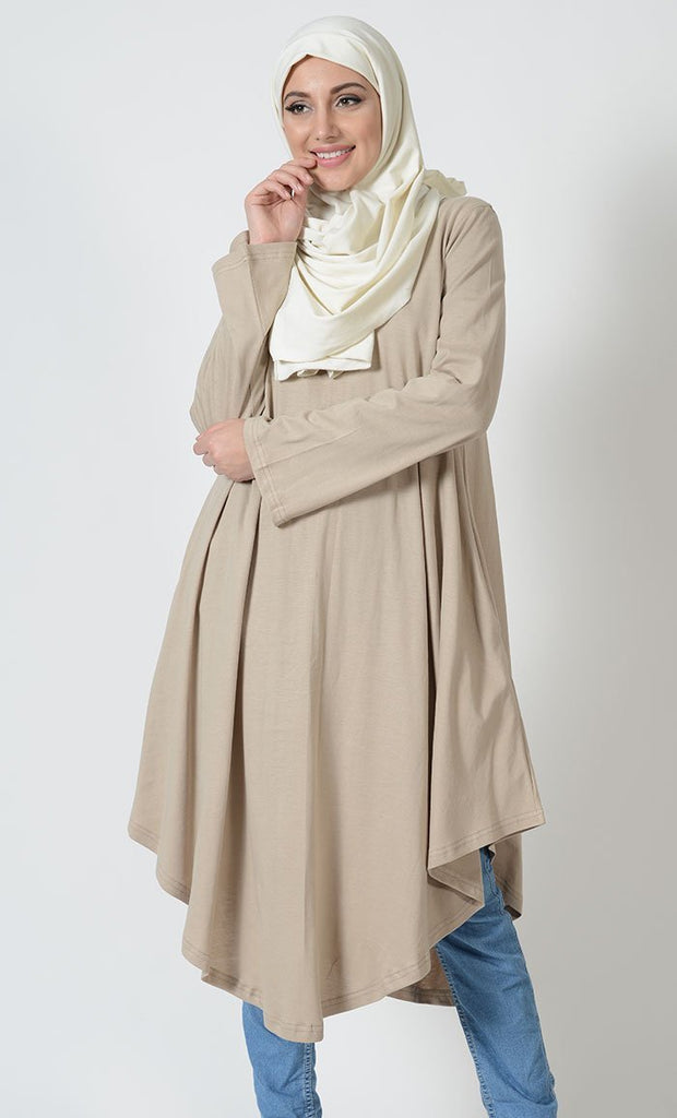 Sand - Long Flare V-Hem Tunic - EastEssence.com