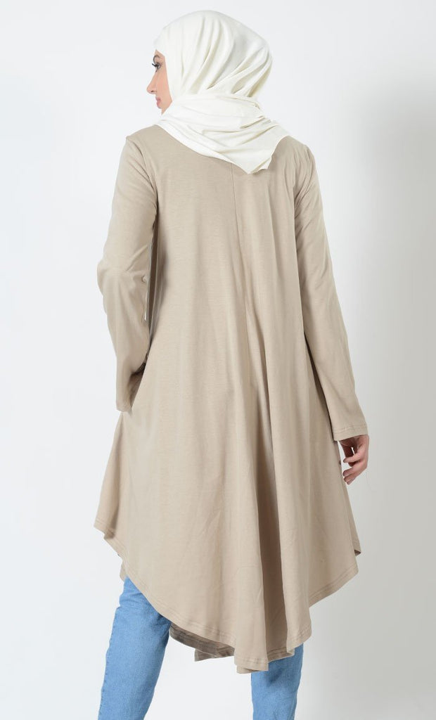 Sand - Long Flare V-Hem Tunic - EastEssence.com