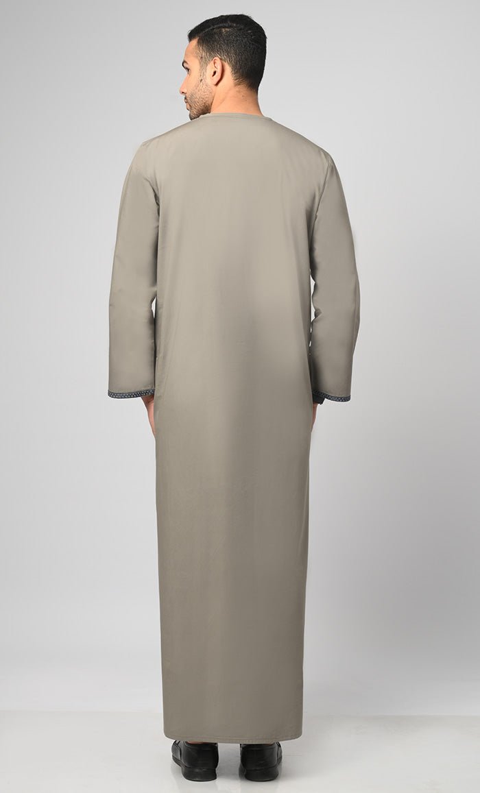 Saudi Blue Embroidery Tessel Detail Thobe