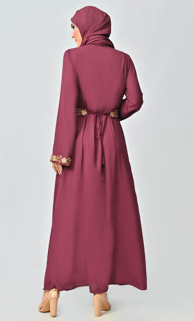 Saudi Moroccan Style Abaya With Heavy Hand Work And Machine Thread Work Embroidery - EastEssence.com