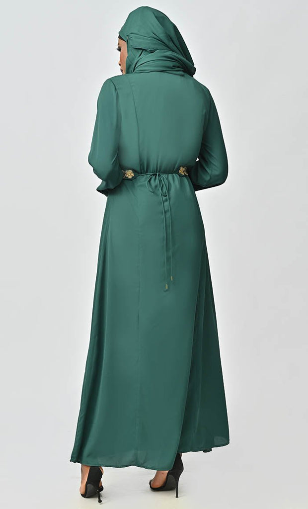 Saudi Moroccan Style Beautiful Abaya With Heavy Hand Work And Machine Thread Work Embroidery - EastEssence.com