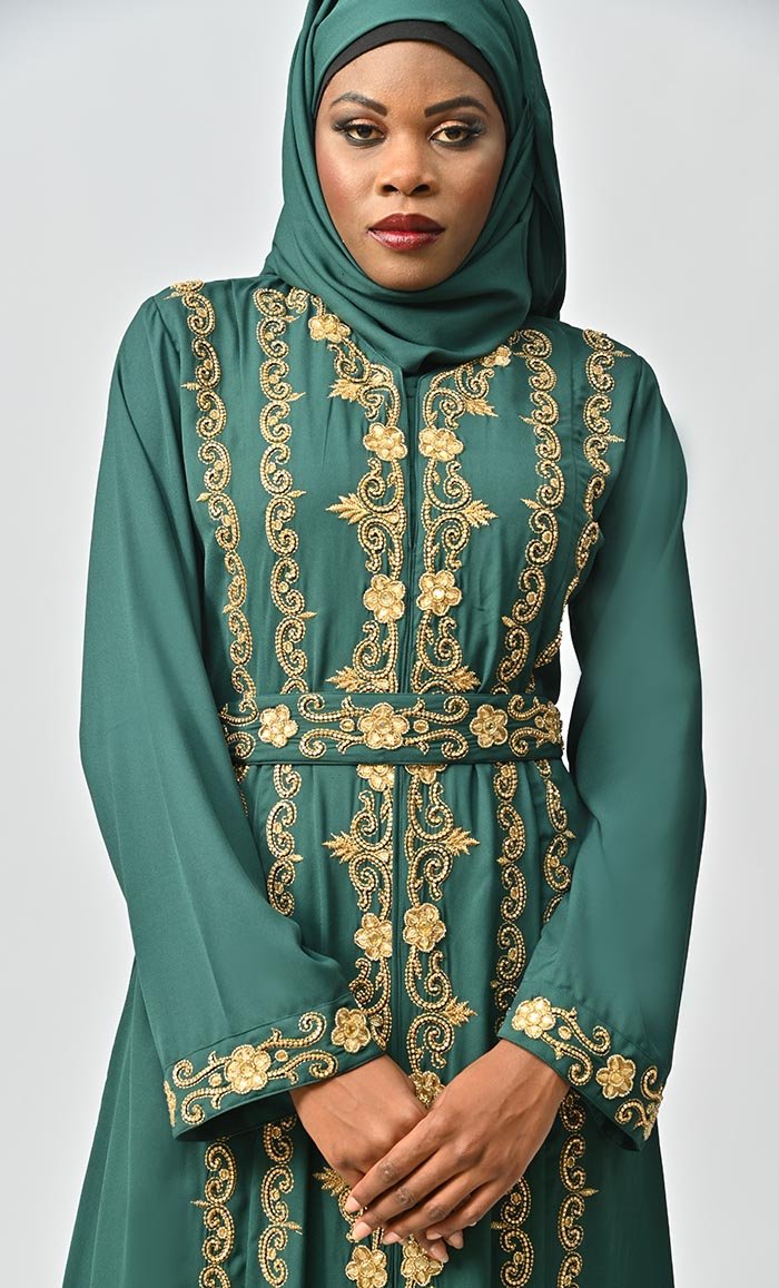 Saudi Moroccan Style Beautiful Abaya With Heavy Hand Work And Machine Thread Work Embroidery - EastEssence.com