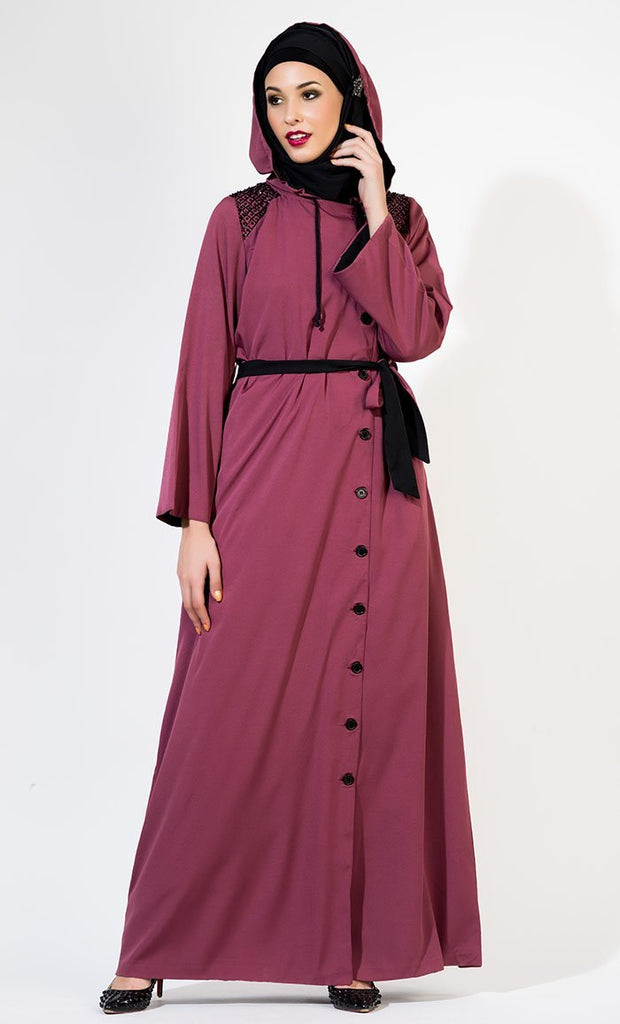 Sequins embellished hoodie style abaya dress - EastEssence.com