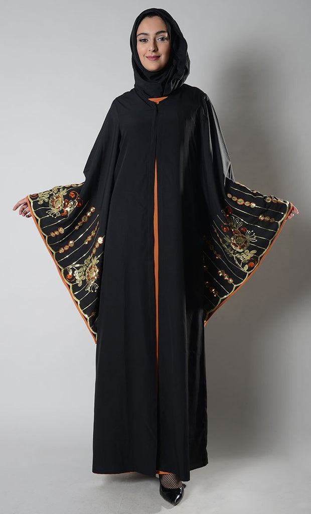 Sequins embellished kaftan style two piece abaya set - EastEssence.com