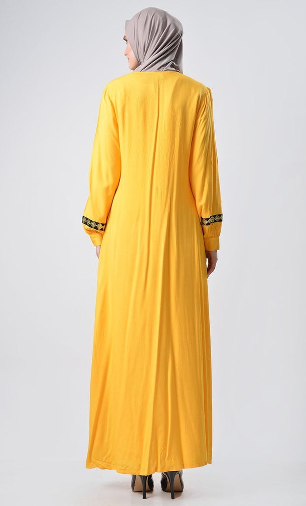 Shine Bright Lace Detail Abaya - Mustard - EastEssence.com