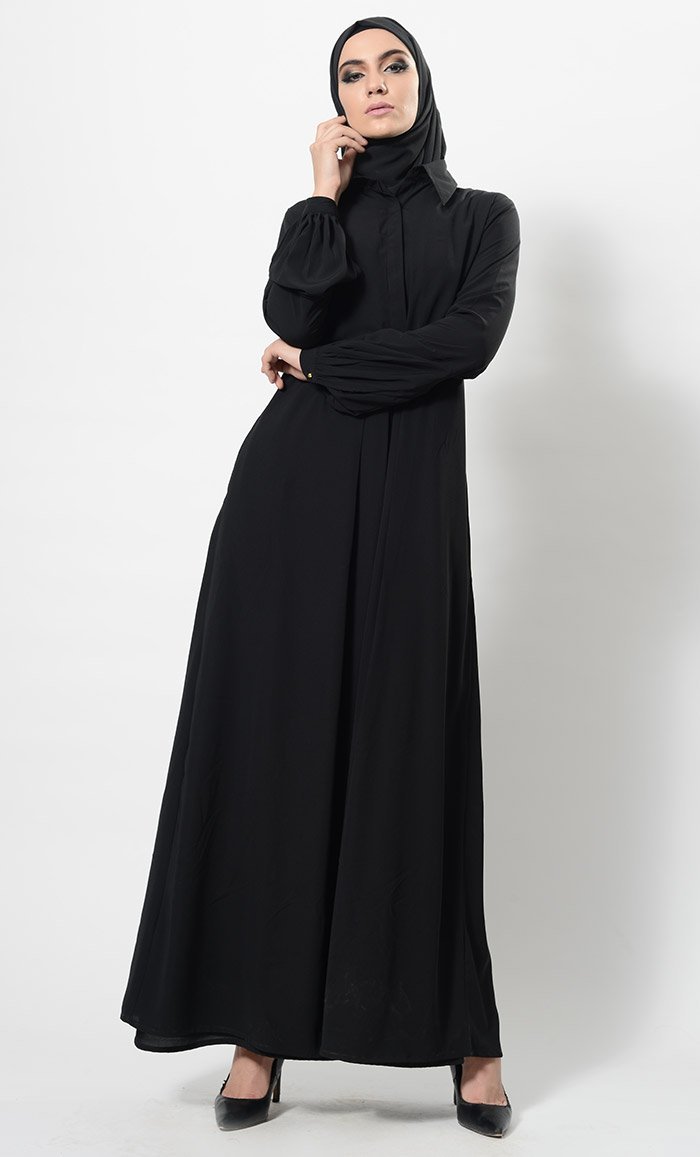 Shirt Style Button Down Casual Abaya Dress And Hijab Set - EastEssence.com