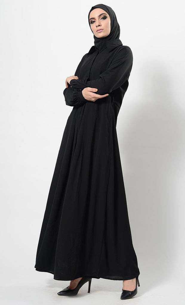 Shirt Style Button Down Casual Abaya Dress And Hijab Set - EastEssence.com