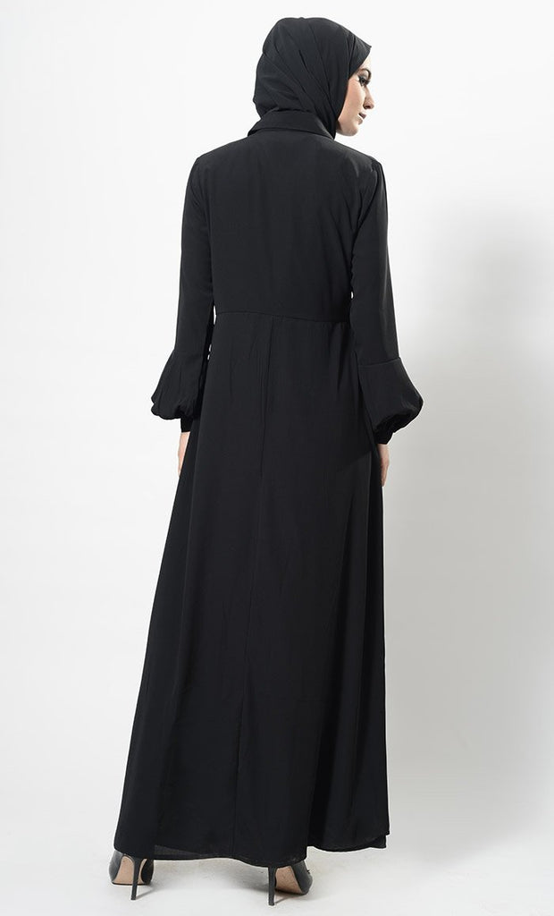 Shirt Style Button Down Casual Abaya Dress And Hijab Set - EastEssence.com