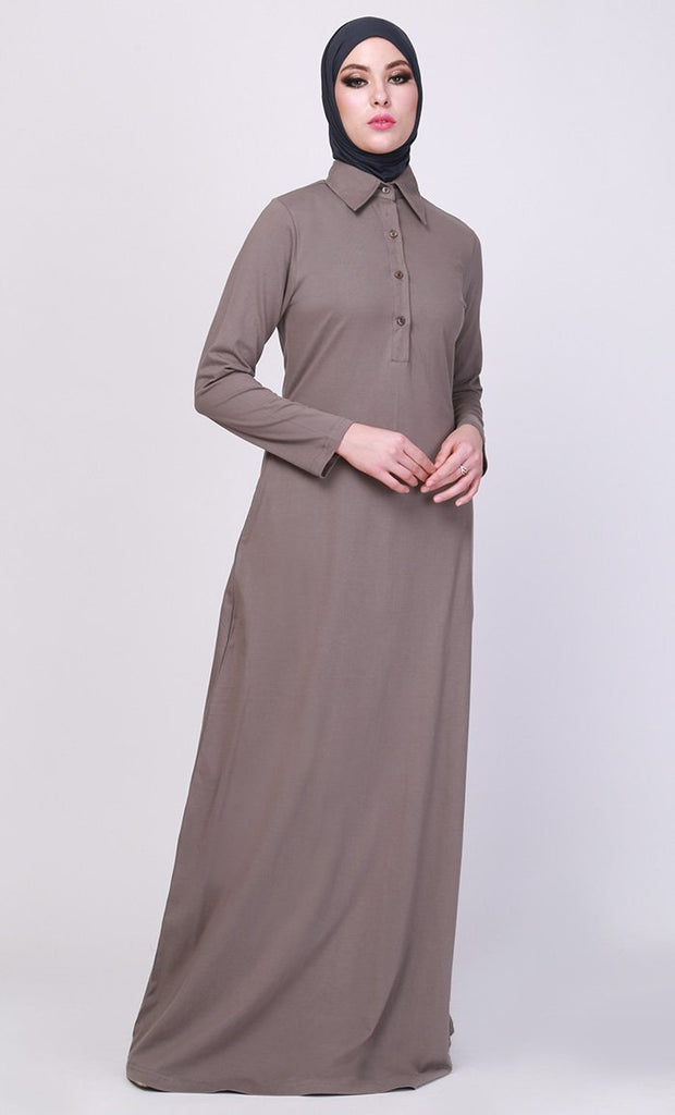 Shirt Style Collared Casual Wear Abaya Dress - EastEssence.com