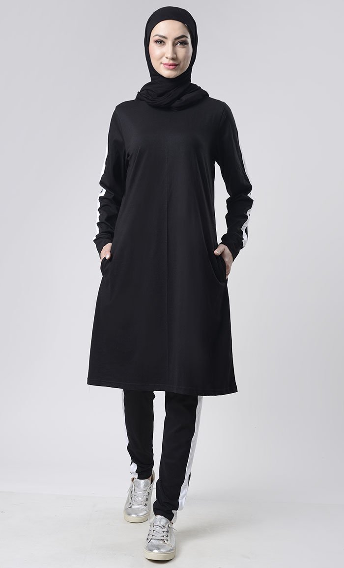 Side detailed White Stripes Sport/Gym Set - EastEssence.com