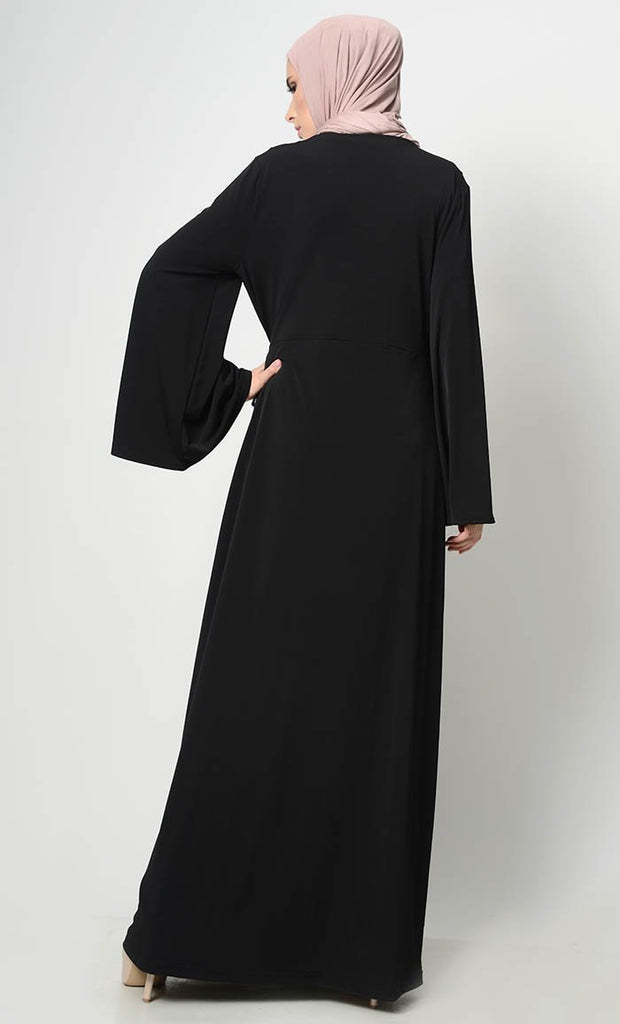 Simple Jersey Wrap around Abaya Dress - EastEssence.com