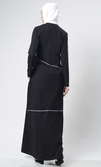 Simple Top Stitch Detailed Abaya With Pockets - EastEssence.com