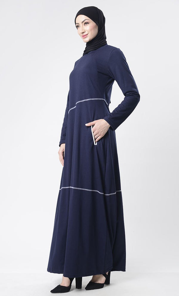 Simple Top Stitch Detailed Abaya