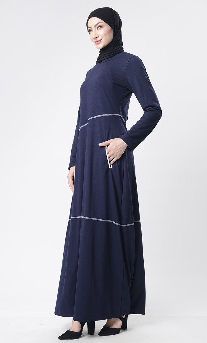 Simple Top Stitch Detailed Abaya