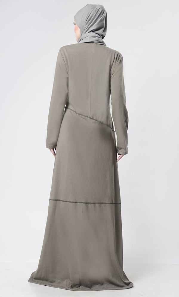 Simple Top Stitch Detailed Abaya