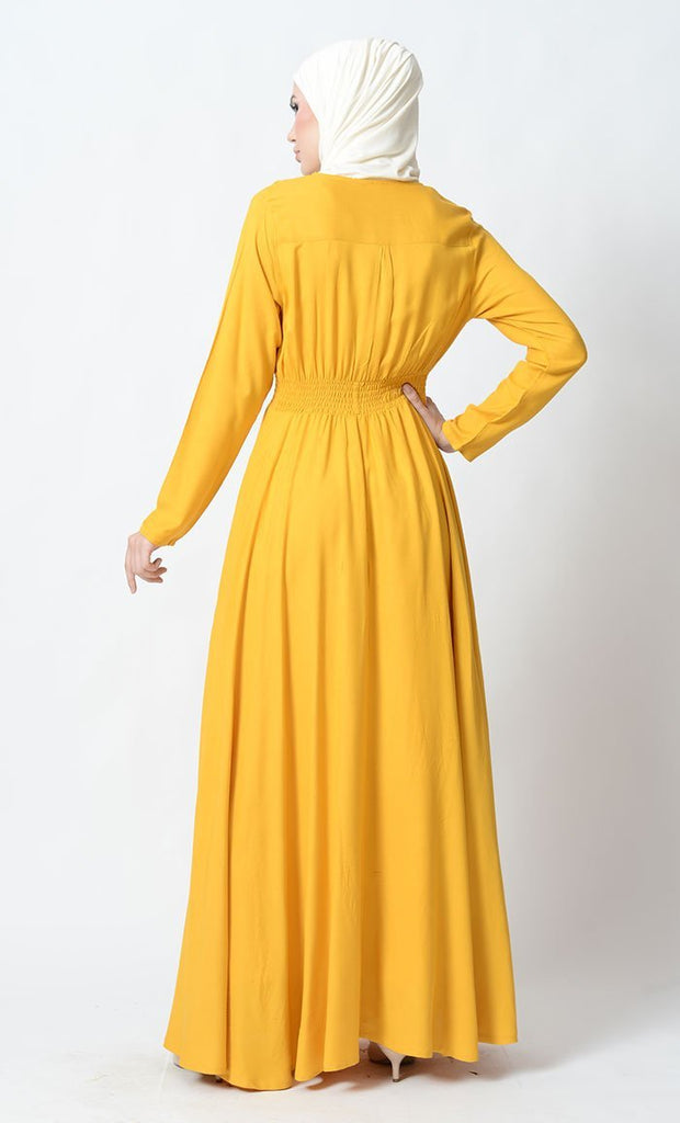 Smocking Waistline Casual Abaya Dress