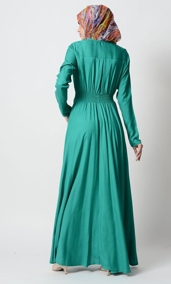Smocking Waistline Abaya Dress