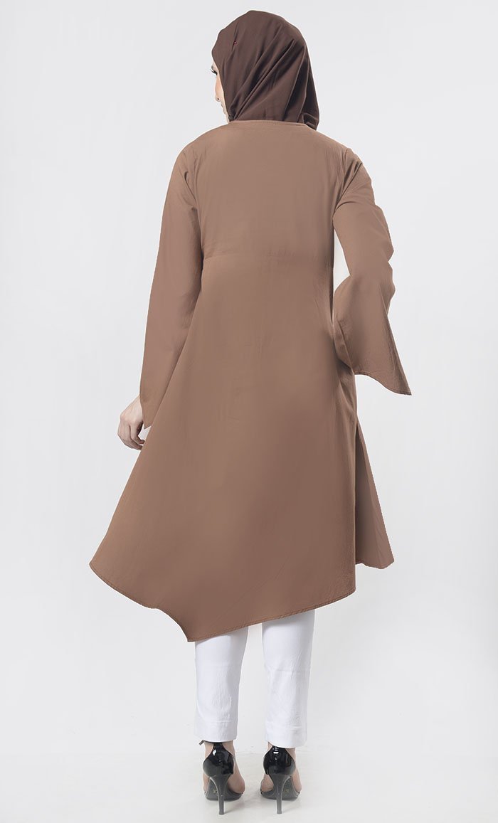 Smooth Knife Pleated Detailing Asymmetric Tunic With Aari Work - EastEssence.com