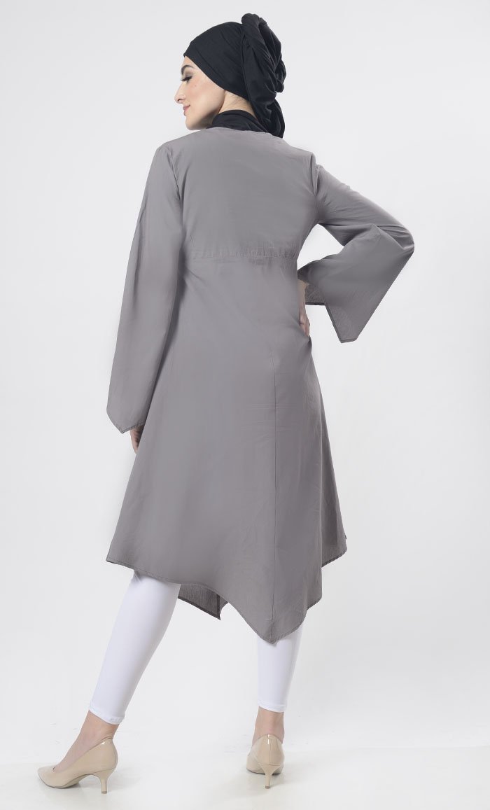 Smooth Knife Pleated Detailing Asymmetric Tunic With Aari Work - EastEssence.com
