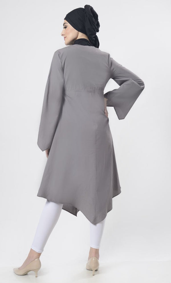 Smooth Knife Pleated Detailing Asymmetric Tunic With Aari Work - EastEssence.com