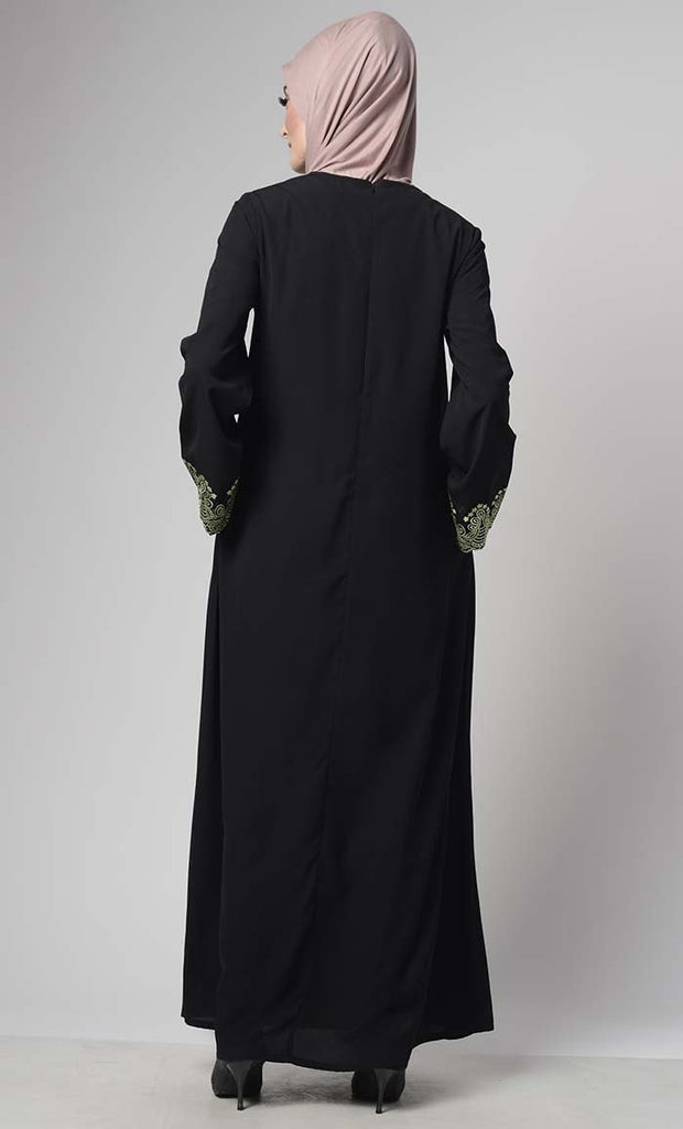 Soft Nida Regular Wear Abaya With Contrast Embroidery - EastEssence.com