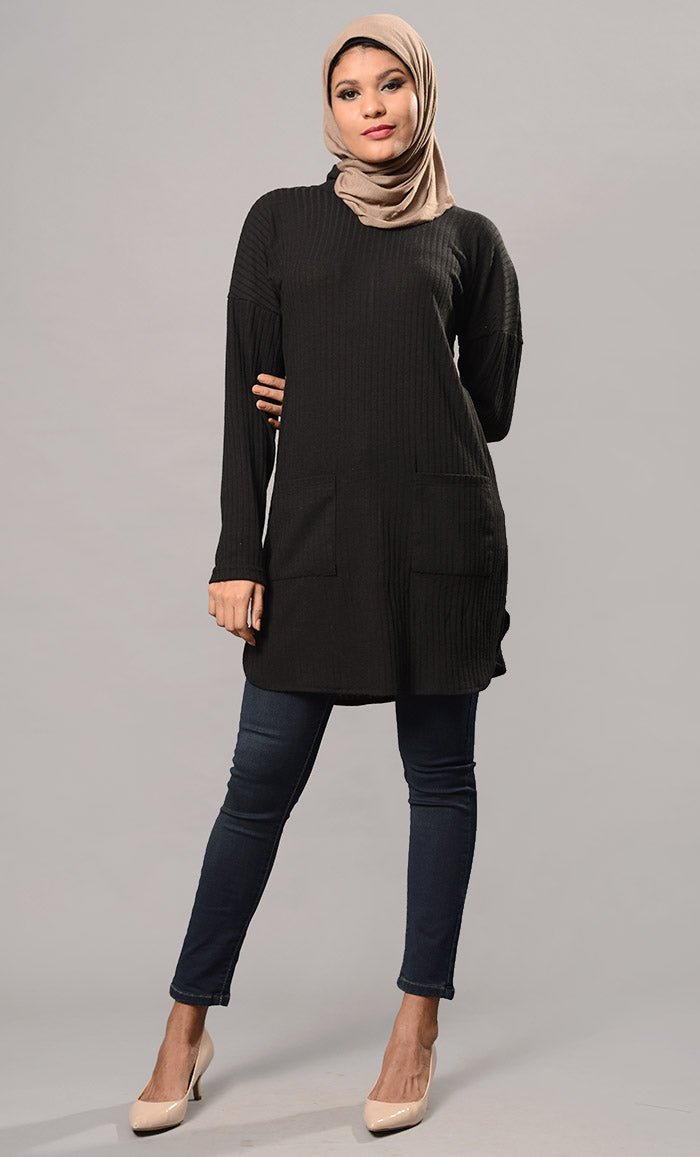 Solid fleece black pullover - EastEssence.com