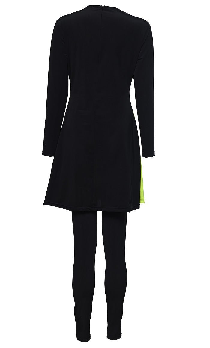 Solid Swimwear Black With Lemon Stripe Burkini Set Of Top Bottom-Final Sale - EastEssence.com