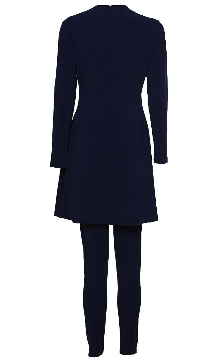 Solid Swimwear Navy With Purple Stripe Burkini Set Of Top Bottom And Cap - EastEssence.com