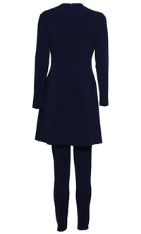 Solid Swimwear Navy With Purple Stripe Burkini Set Of Top Bottom And Cap - EastEssence.com