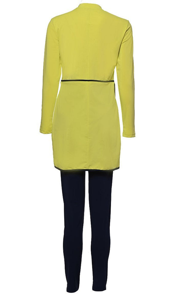 Solid Swimwear Wrap Style Lemon Burkini Set Of Top Bottom-Final Sale - EastEssence.com