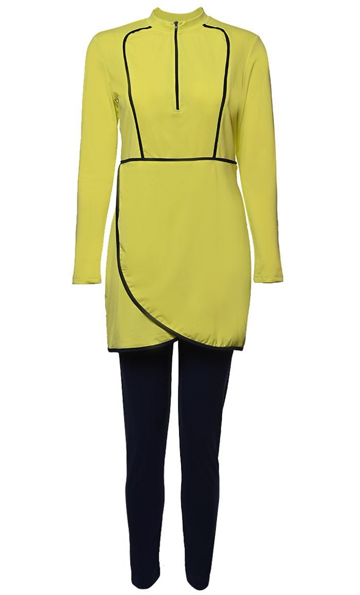 Solid Swimwear Wrap Style Lemon Burkini Set Of Top Bottom-Final Sale - EastEssence.com