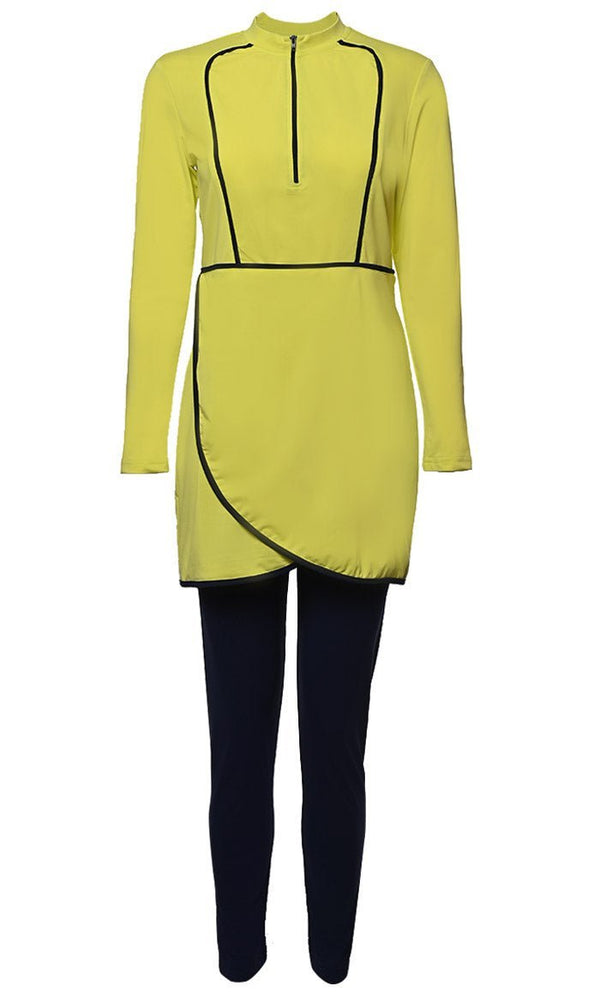 Solid Swimwear Wrap Style Lemon Burkini Set Of Top Bottom-Final Sale - EastEssence.com