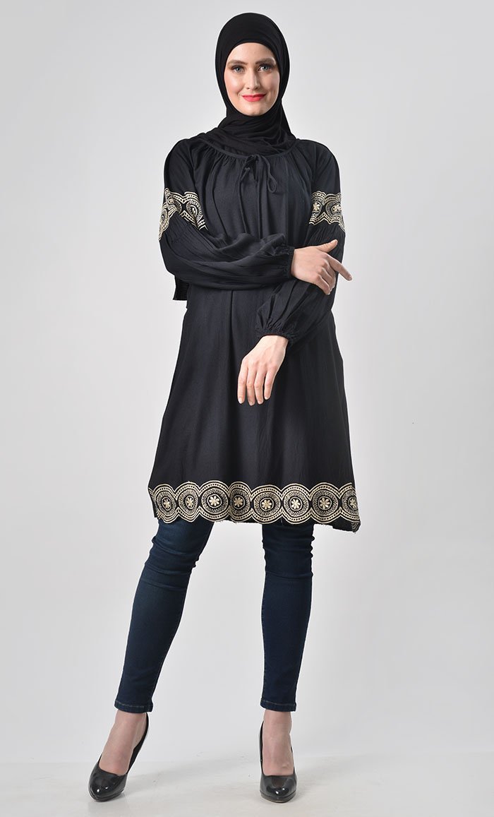 Solid Thread Embroidered Tunic - EastEssence.com