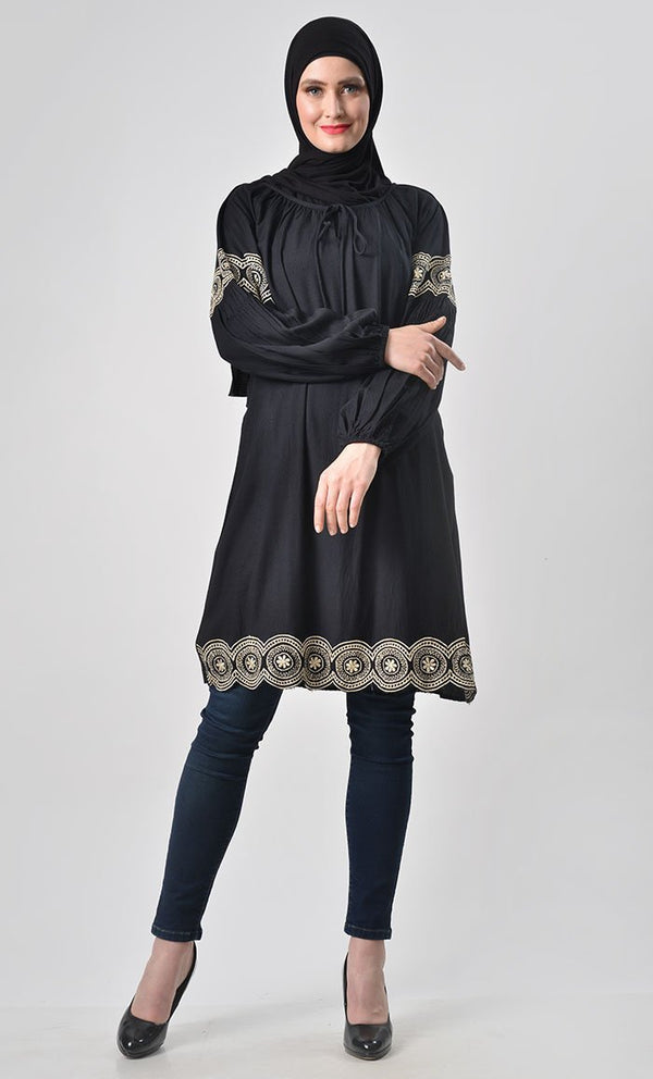 Solid Thread Embroidered Tunic - EastEssence.com