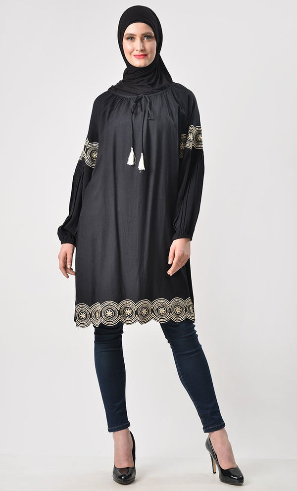 Solid Thread Embroidered Tunic - EastEssence.com