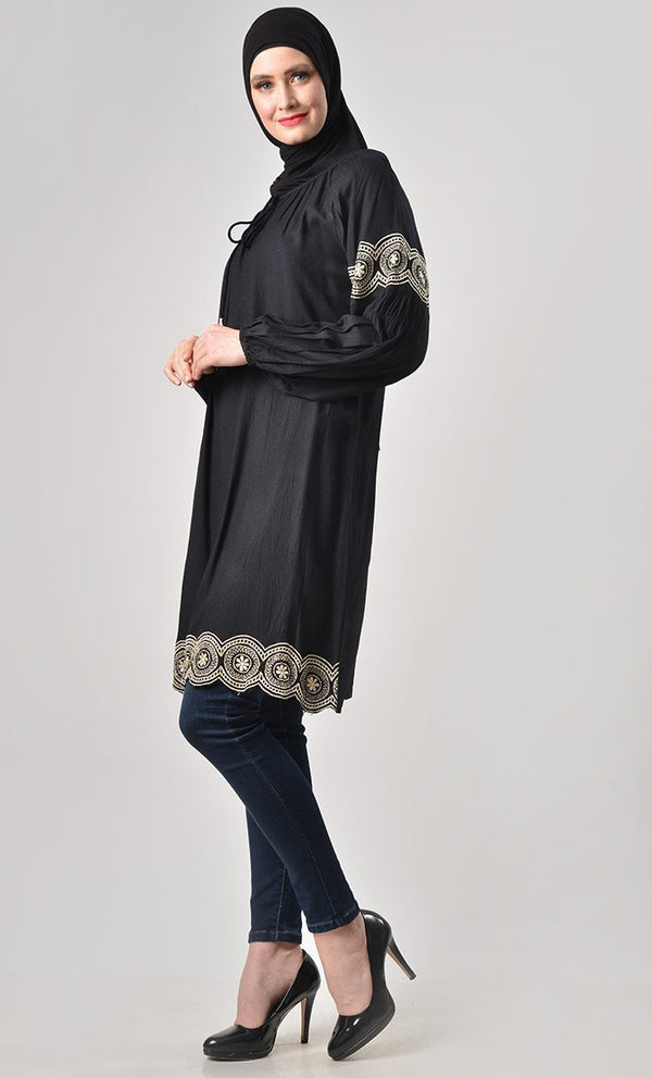 Solid Thread Embroidered Tunic - EastEssence.com