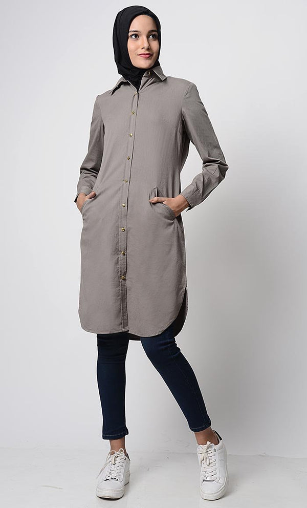 Solid Twill Basic Tunic - EastEssence.com