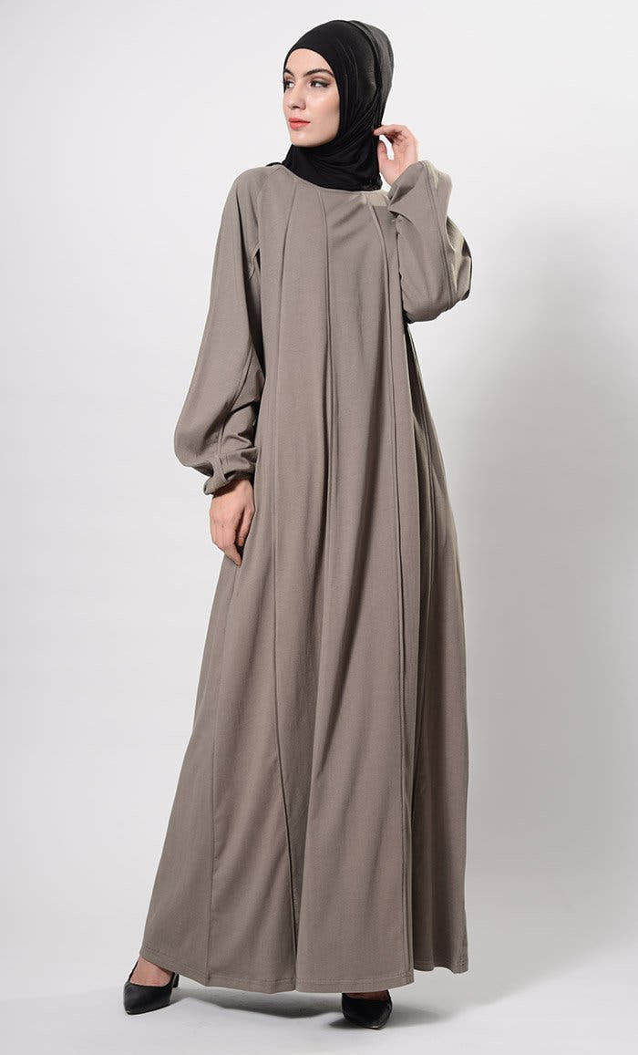 Solid Web Detailed Abaya & Hijab Set
