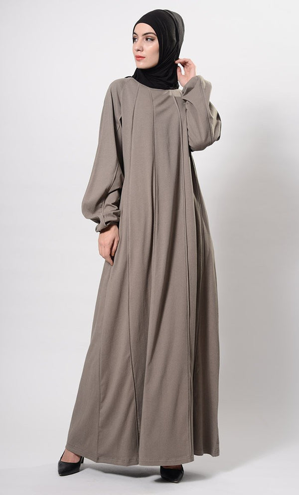Solid Web Detailed Abaya Dress And Hijab Set - EastEssence.com
