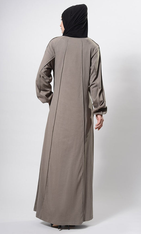 Solid Web Detailed Abaya Dress And Hijab Set - EastEssence.com