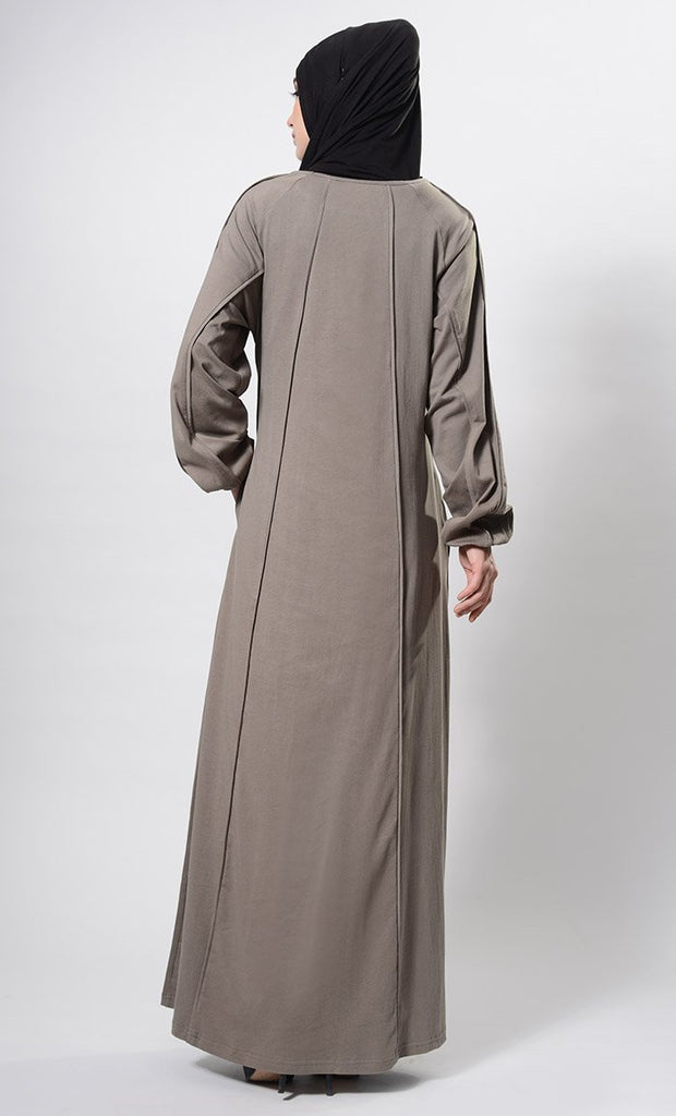Solid Web Detailed Abaya Dress And Hijab Set - EastEssence.com