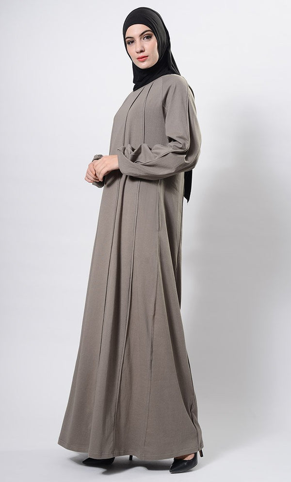 Solid Web Detailed Abaya Dress And Hijab Set - EastEssence.com
