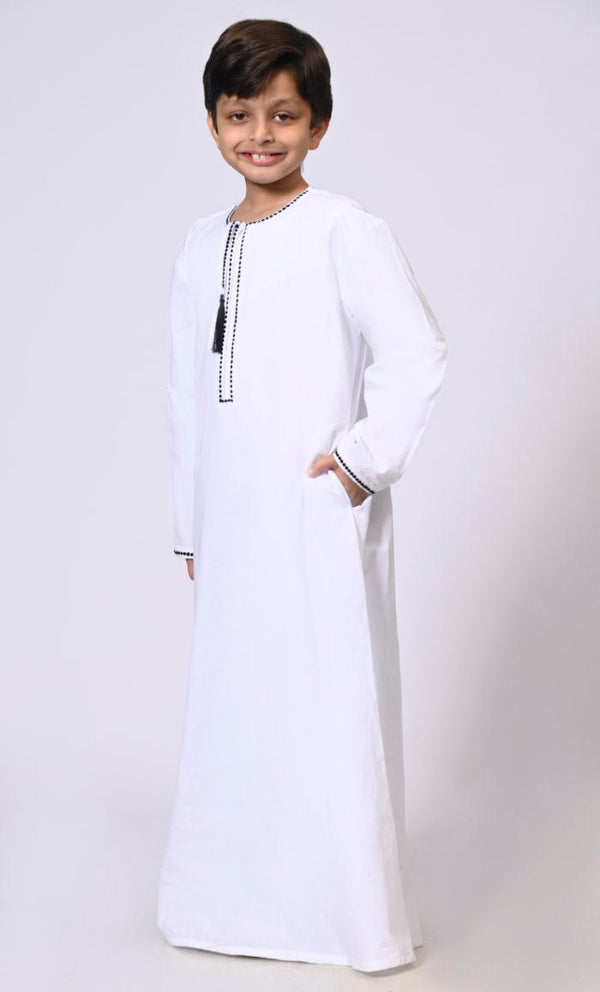 Front Zip Tassels and Dotted Embroidery Detailing